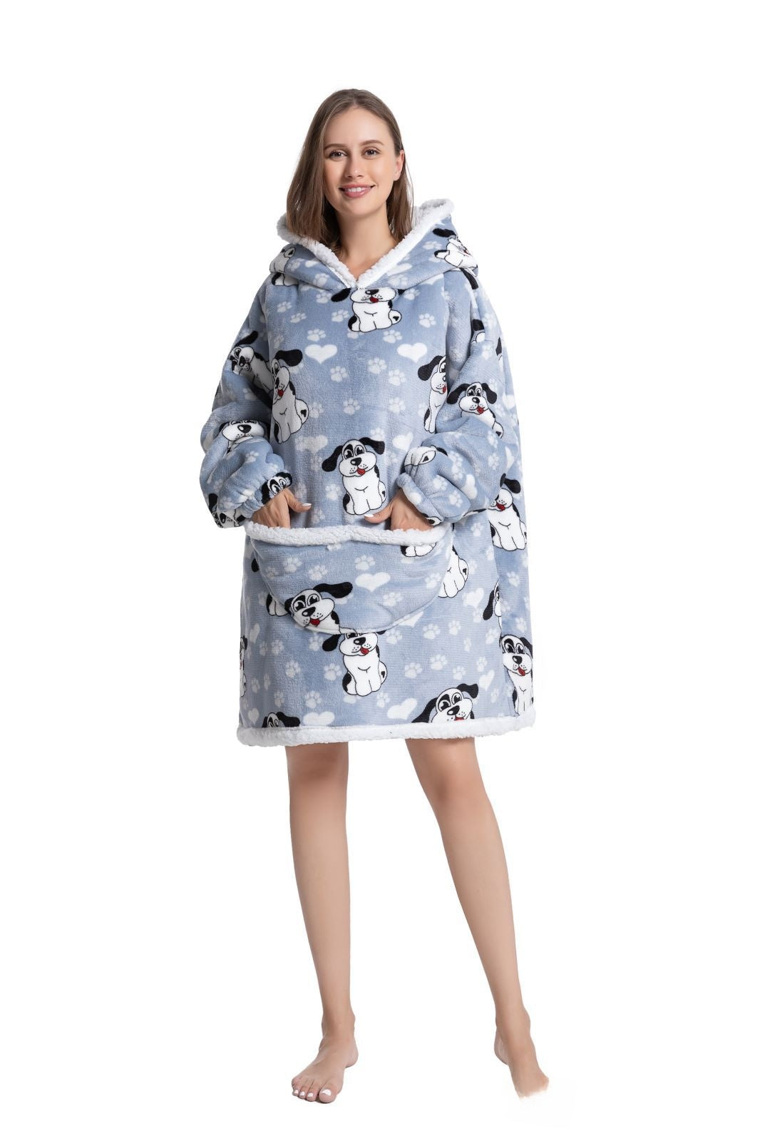 Cozy Lamb Wool Hooded Blanket Pullover | Warm & Soft Wearable Blanket