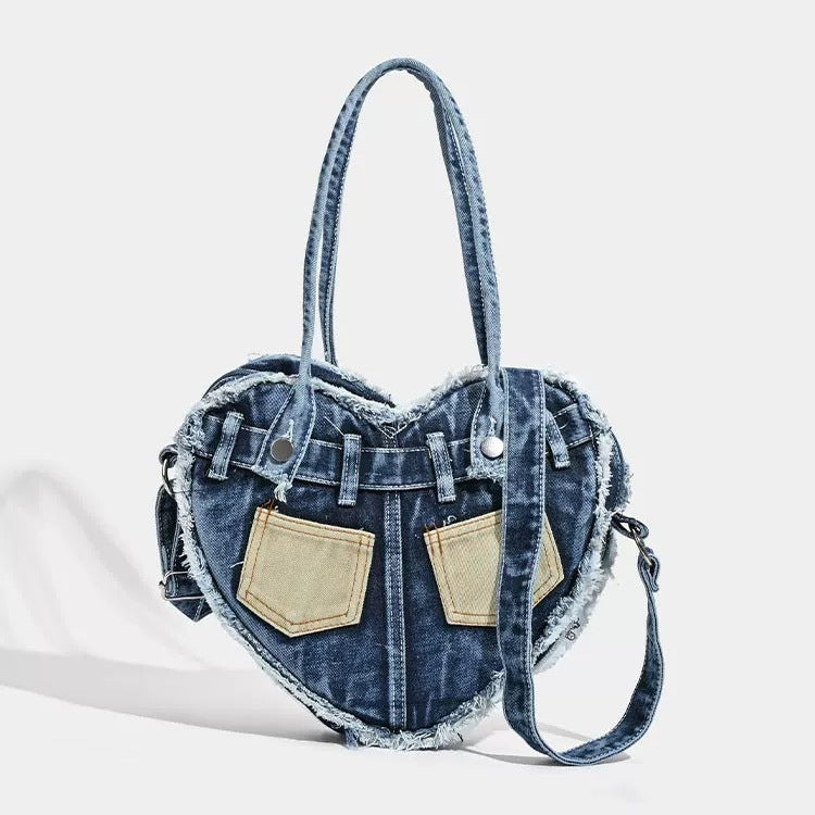 Stylish Denim Crossbody Bag with Love Design | Trendy & Practical