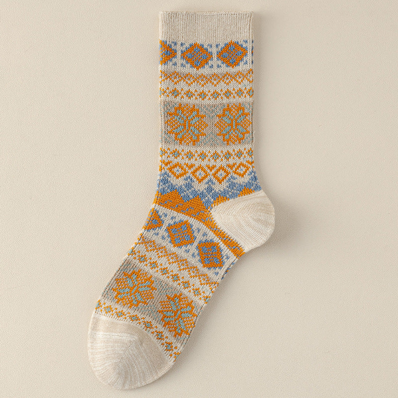 Men's Retro Geometric Pattern Cotton Socks | Stylish & Comfortable