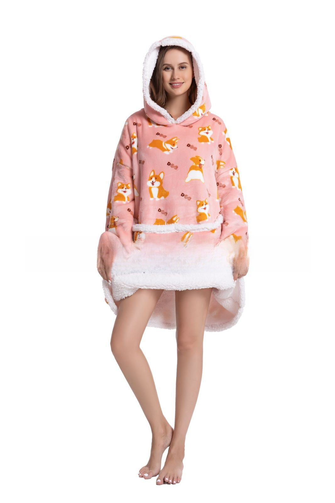 Cozy Lamb Wool Hooded Blanket Pullover | Warm & Soft Wearable Blanket