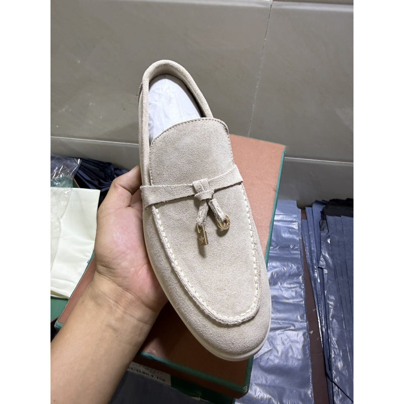 Women's Sheepskin Slip-On Loafers with Tassel Buckle | Comfortable Footwear