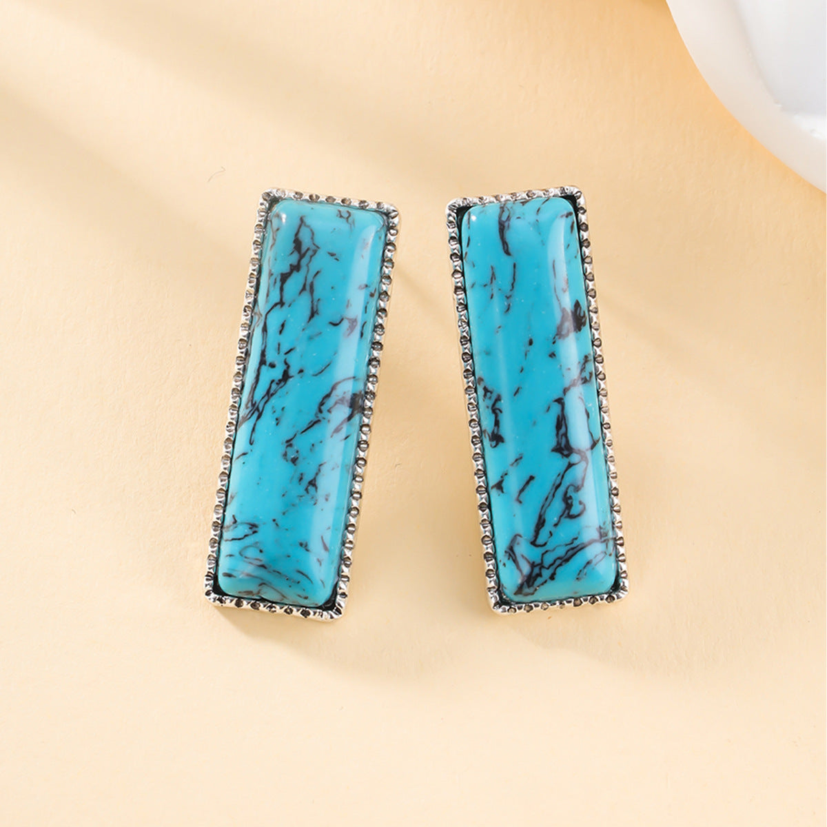 Vintage Rectangular Turquoise Stud Earrings | Elegant Jewelry