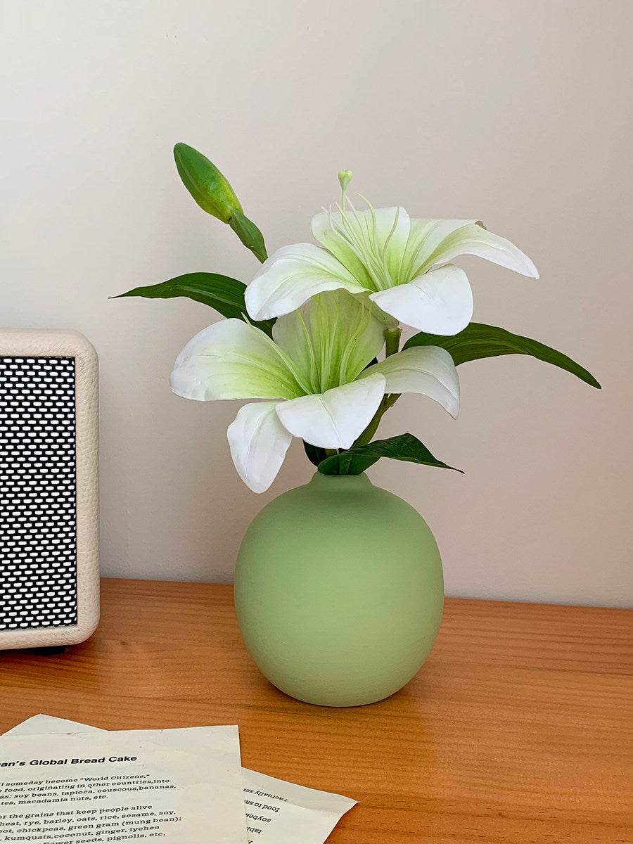 Artificial Lily Flowers with Elegant Ceramic Vase | Home Decor