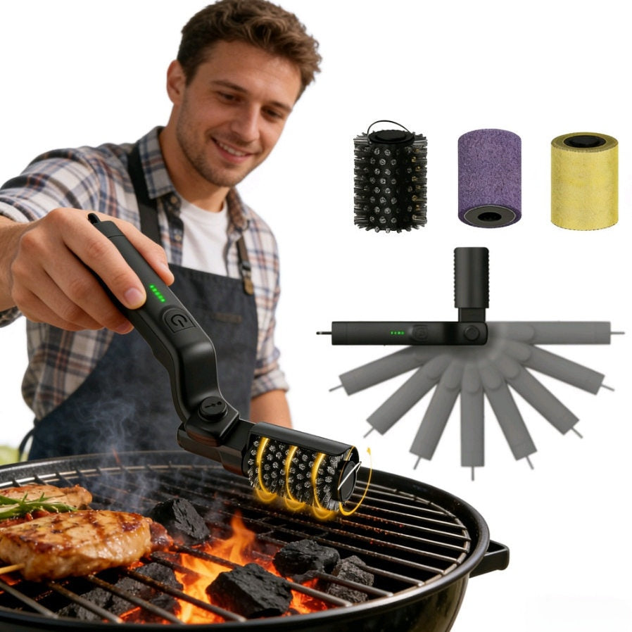 Folding Electric Barbecue Cleaning Brush | Efficient Grill Cleaner