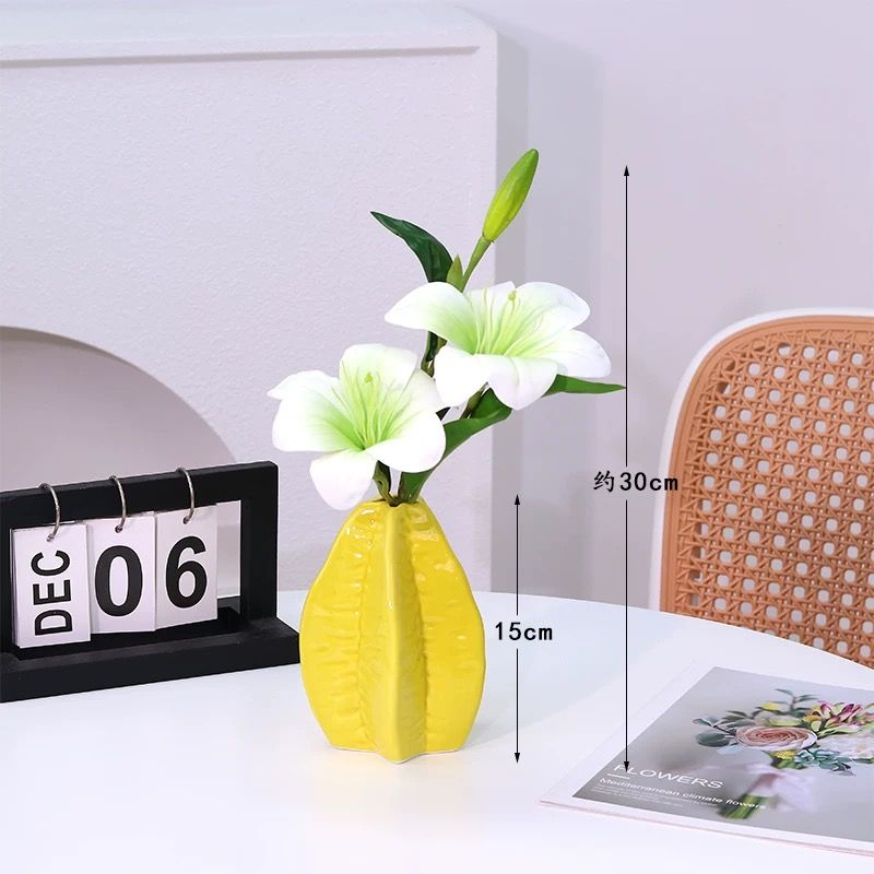 Artificial Lily Flowers with Elegant Ceramic Vase | Home Decor