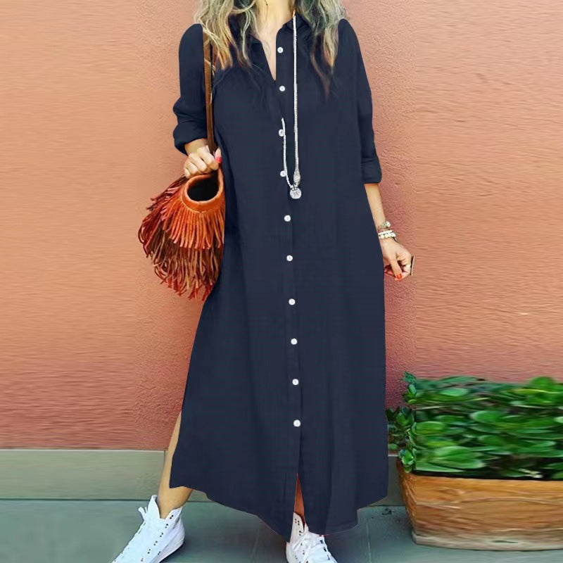 Elegant Button Front Lapel Long Sleeve Dress for Chic Looks