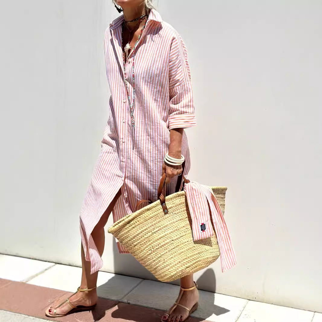 Stylish Women's Striped Polo Shirt Dress | Smart Casual Fashion