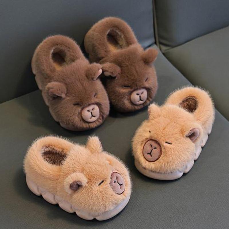 Kids Capybara Plush Slippers | Warm Fuzzy Indoor House Shoes