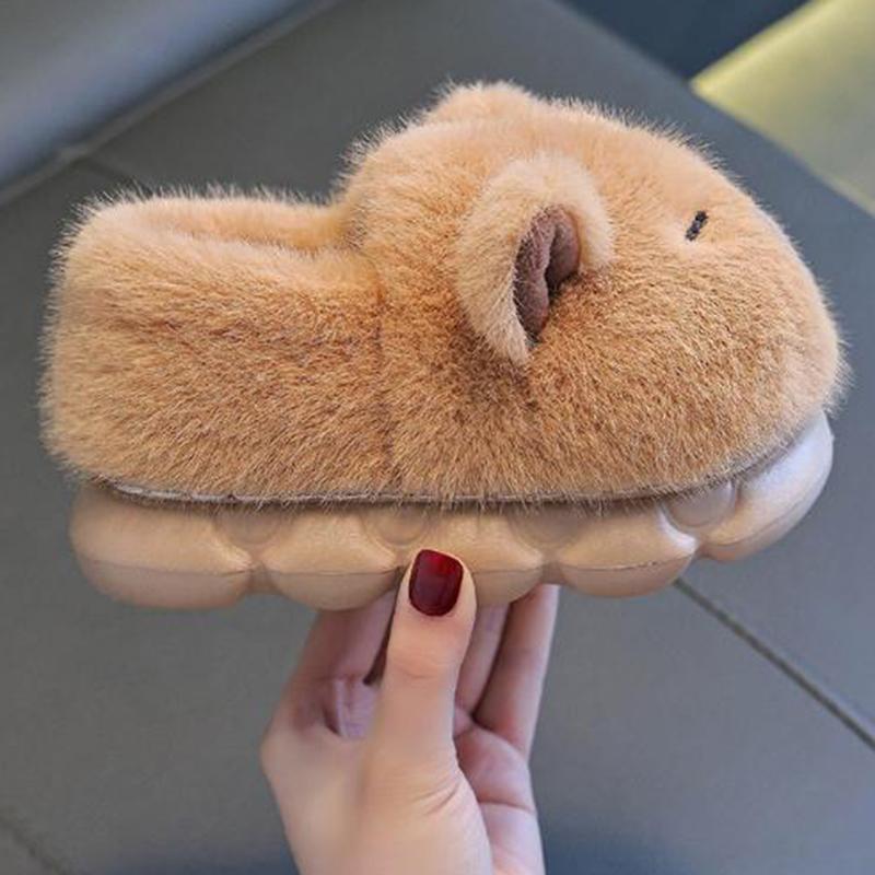 Kids Capybara Plush Slippers | Warm Fuzzy Indoor House Shoes