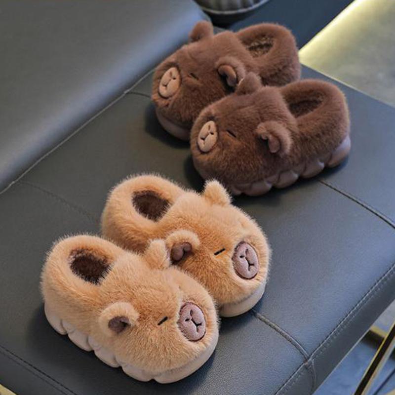 Kids Capybara Plush Slippers | Warm Fuzzy Indoor House Shoes