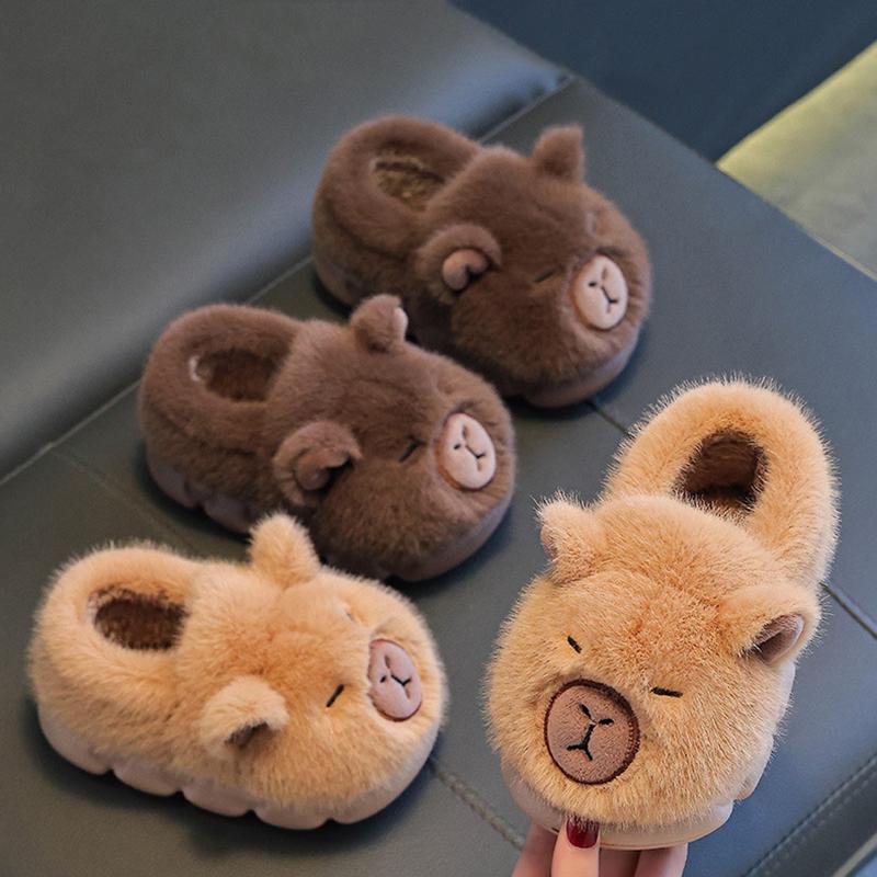 Kids Capybara Plush Slippers | Warm Fuzzy Indoor House Shoes
