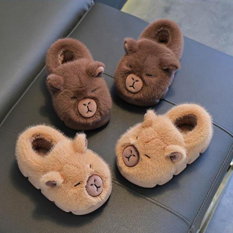 Kids Capybara Plush Slippers | Warm Fuzzy Indoor House Shoes
