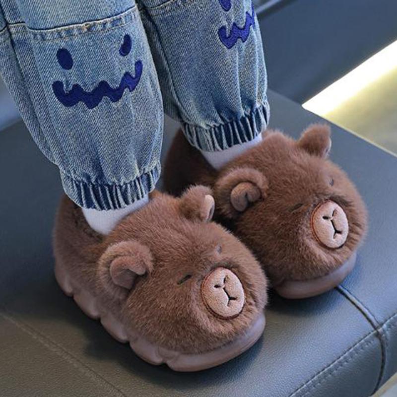 Kids Capybara Plush Slippers | Warm Fuzzy Indoor House Shoes
