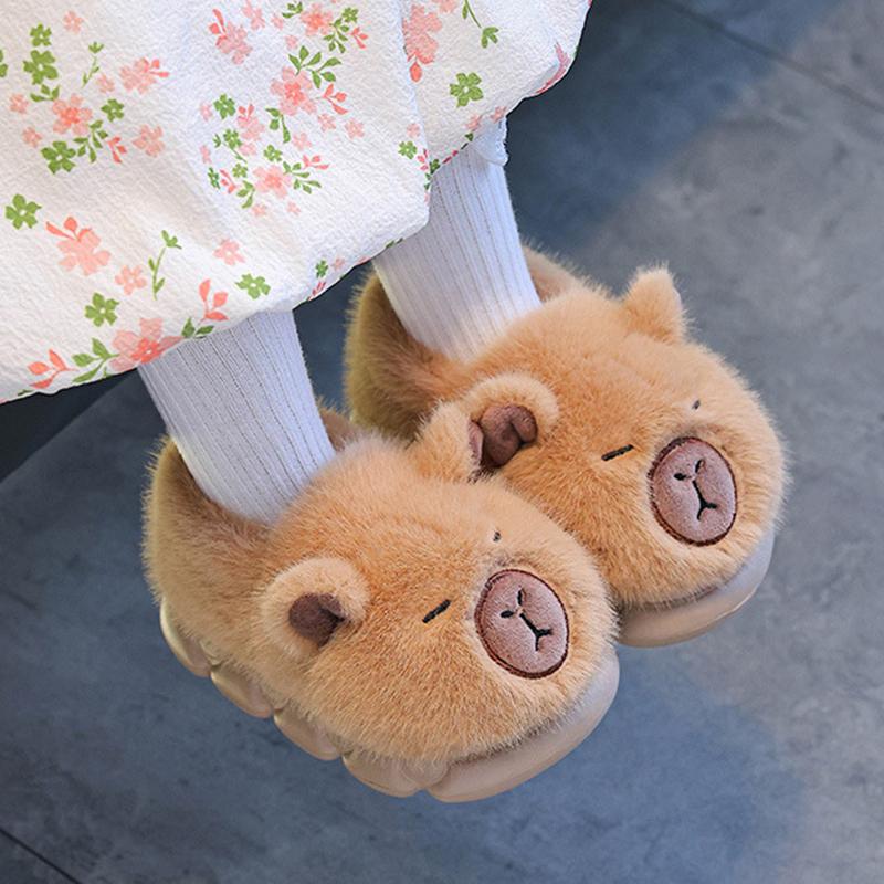 Kids Capybara Plush Slippers | Warm Fuzzy Indoor House Shoes