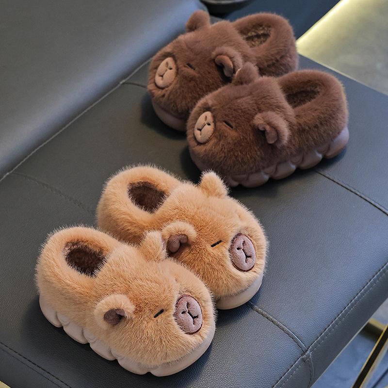 Kids Capybara Plush Slippers | Warm Fuzzy Indoor House Shoes