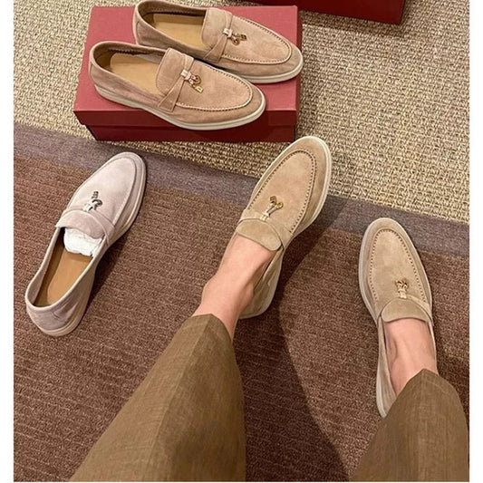 Women's Sheepskin Slip-On Loafers with Tassel Buckle | Comfortable Footwear