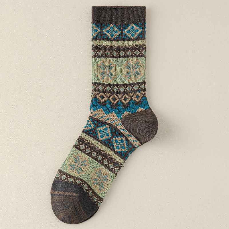 Men's Retro Geometric Pattern Cotton Socks | Stylish & Comfortable