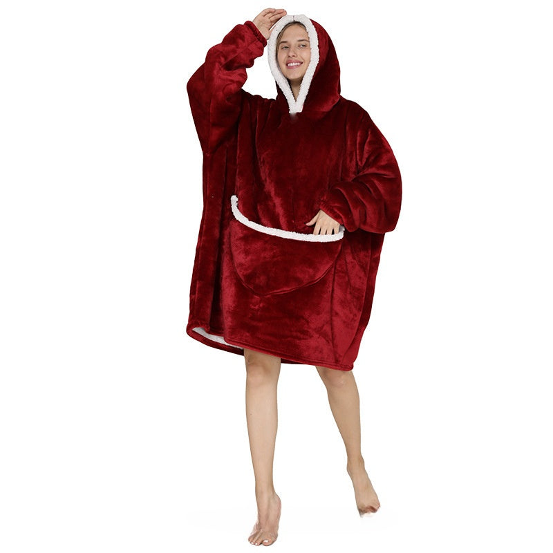 Cozy Lamb Wool Hooded Blanket Pullover | Warm & Soft Wearable Blanket