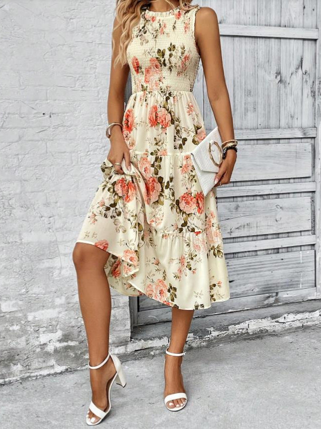 Floral Print Sleeveless A-Line Dress | Elegant & Chic Style