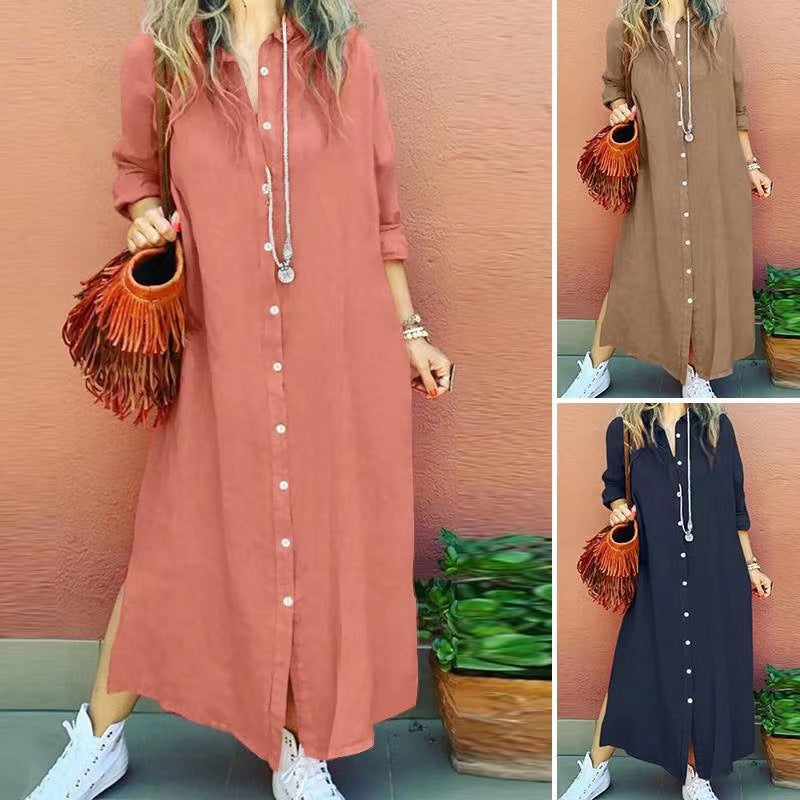 Elegant Button Front Lapel Long Sleeve Dress for Chic Looks