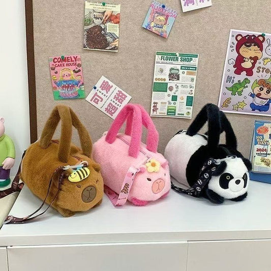 Adorable Cartoon Panda Plush Toy Crossbody Bag for Teens