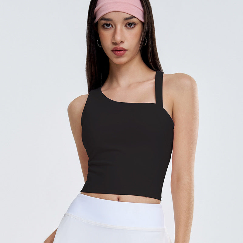 Asymmetric Yoga Sports Vest with Built-in Bra | Comfort & Style