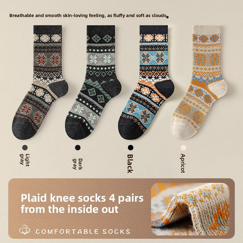 Men's Retro Geometric Pattern Cotton Socks | Stylish & Comfortable