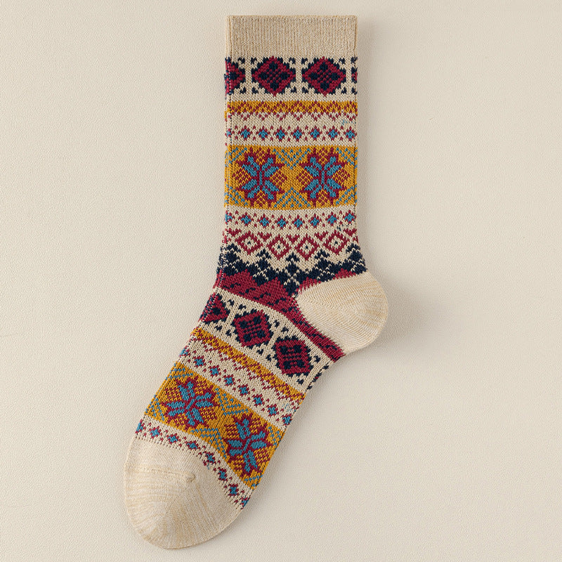 Men's Retro Geometric Pattern Cotton Socks | Stylish & Comfortable
