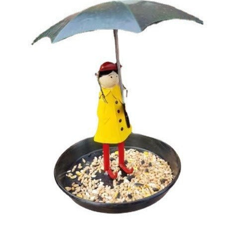 Charming Umbrella Girl Bird Feeder | Metal Garden Decor