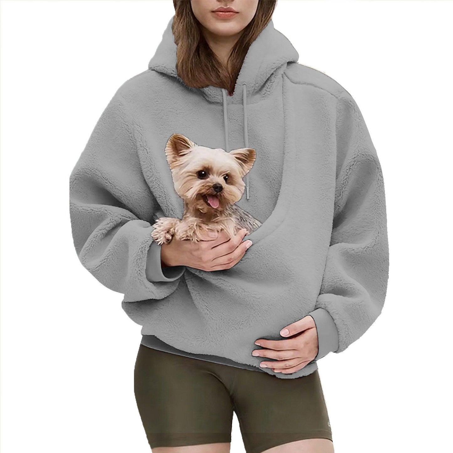 Hooded Plush Pet Carrier Sweatshirt | Stylish & Cozy Pet Transport