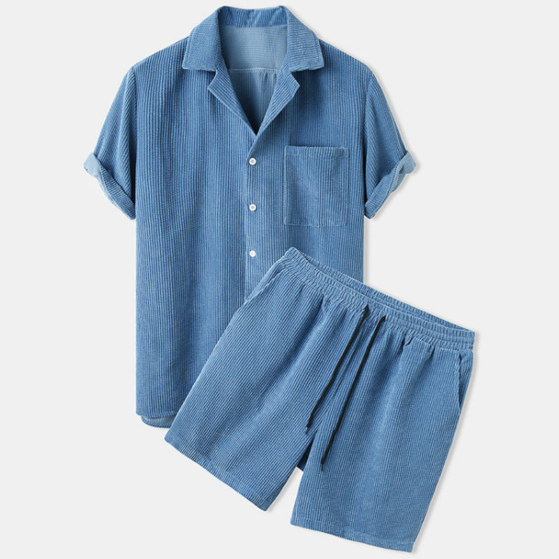 Men's Corduroy Short Sleeve Shirt and Shorts Set | Stylish Casual Apparel