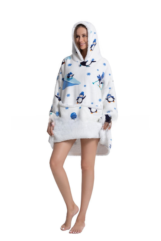 Cozy Lamb Wool Hooded Blanket Pullover | Warm & Soft Wearable Blanket