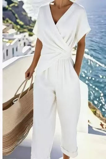 Women's Solid Color Cropped Pants Suit | Chic & Versatile Outfit