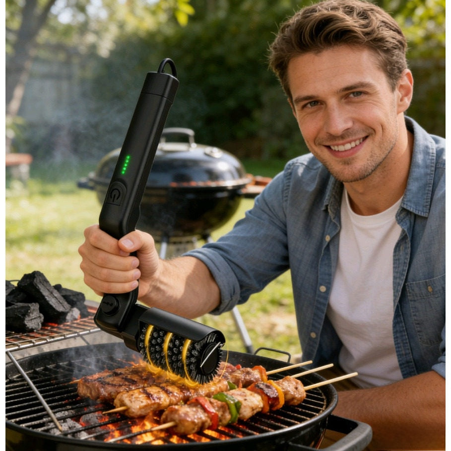 Folding Electric Barbecue Cleaning Brush | Efficient Grill Cleaner