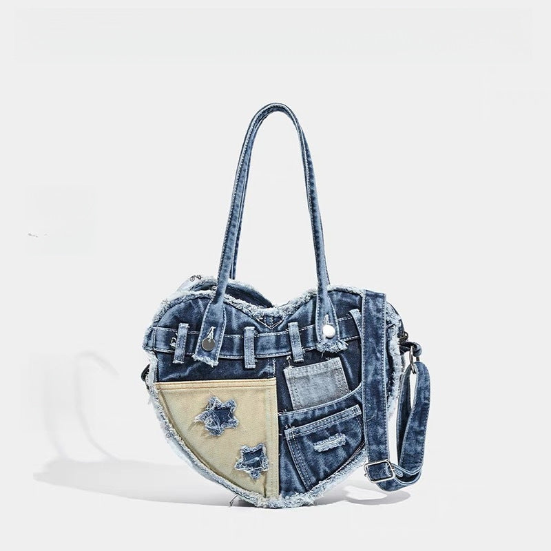 Stylish Denim Crossbody Bag with Love Design | Trendy & Practical