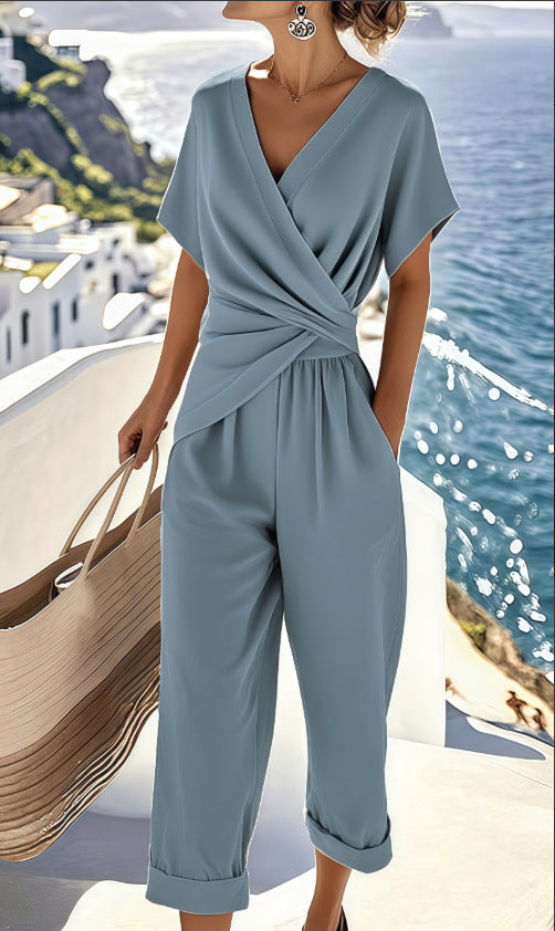 Women's Solid Color Cropped Pants Suit | Chic & Versatile Outfit