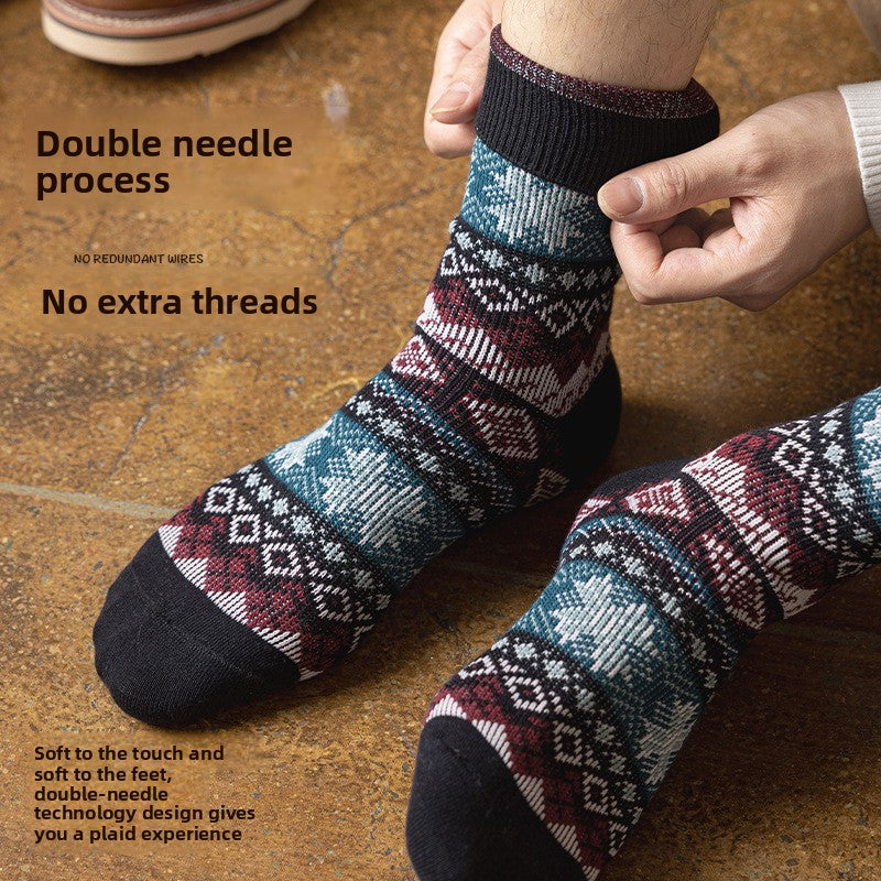 Men's Retro Geometric Pattern Cotton Socks | Stylish & Comfortable