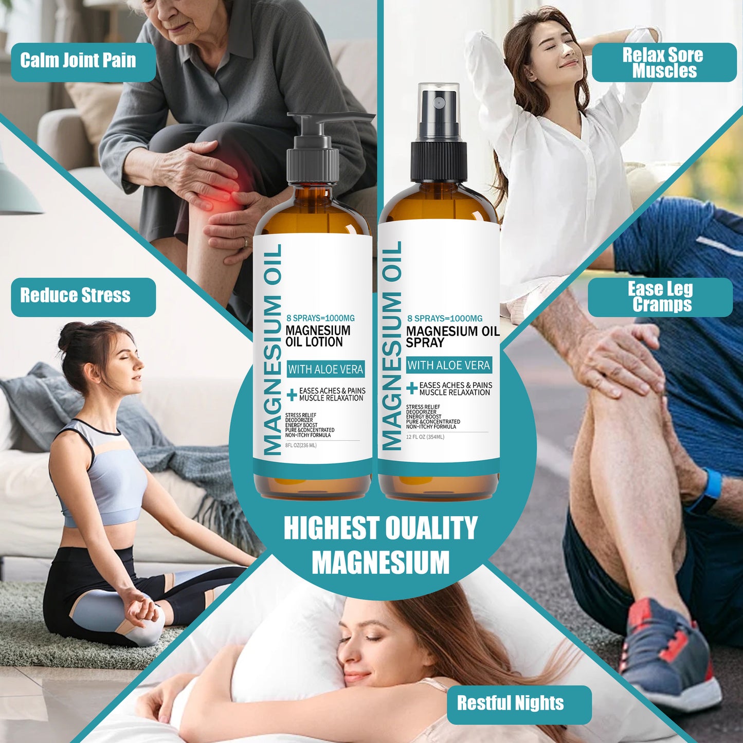 Magnesium Oil Body Care Spray & Lotion Kit for Muscle Relief