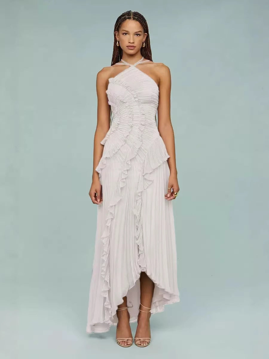 Elegant Ruffled Halter Neck Strap Dress for Any Occasion