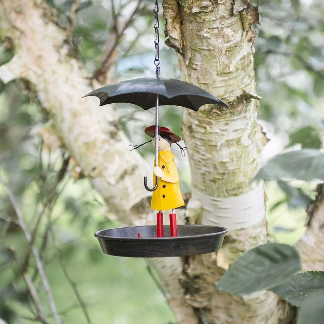 Charming Umbrella Girl Bird Feeder | Metal Garden Decor