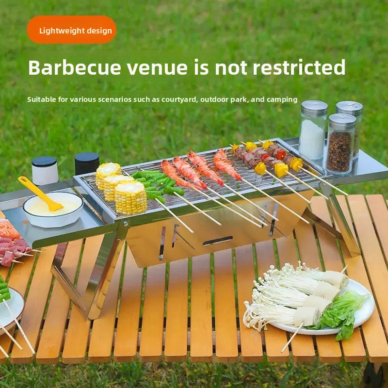 Stainless Steel Foldable Charcoal Barbecue Grill | Portable Grilling