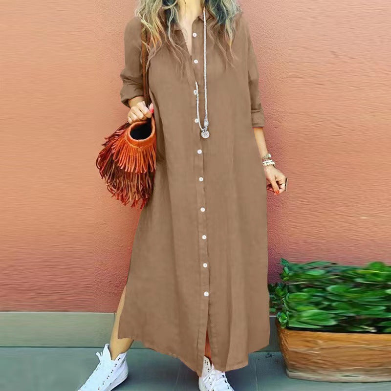Elegant Button Front Lapel Long Sleeve Dress for Chic Looks