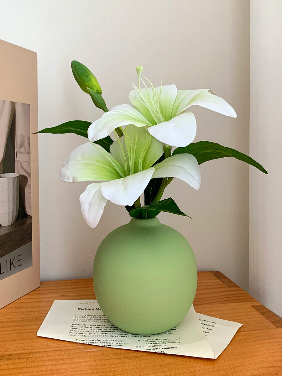 Artificial Lily Flowers with Elegant Ceramic Vase | Home Decor
