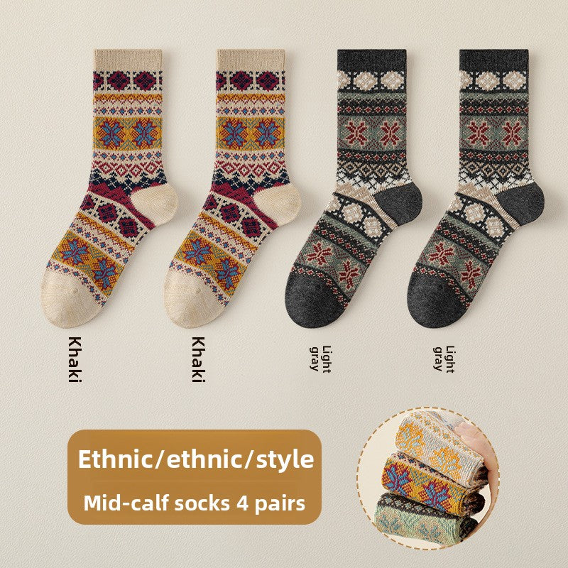 Men's Retro Geometric Pattern Cotton Socks | Stylish & Comfortable