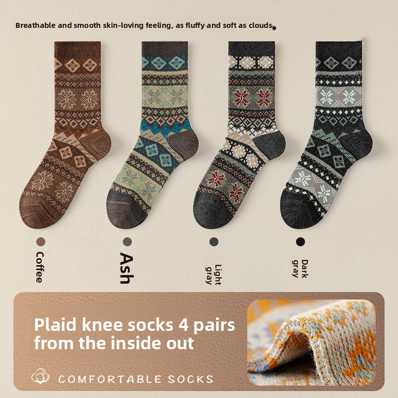 Men's Retro Geometric Pattern Cotton Socks | Stylish & Comfortable