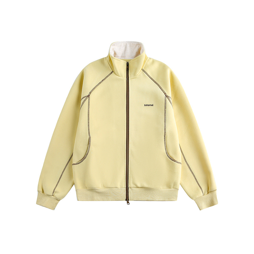 Vintage Deconstructed Stand Collar Sweatshirt | Timeless Design