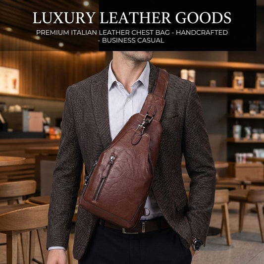 Men's Genuine Leather Crossbody Chest Bag with Lock | Stylish and Secure