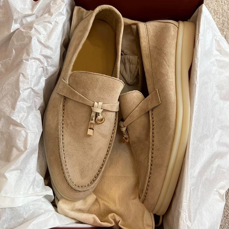 Women's Sheepskin Slip-On Loafers with Tassel Buckle | Comfortable Footwear