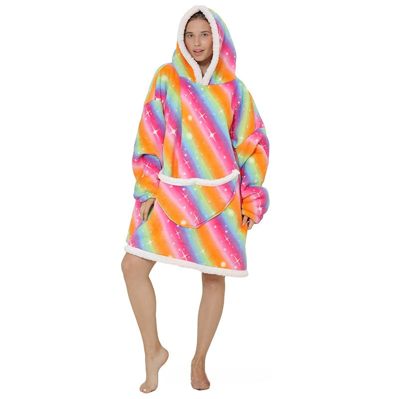 Cozy Lamb Wool Hooded Blanket Pullover | Warm & Soft Wearable Blanket