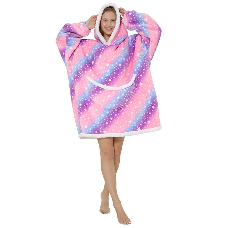 Cozy Lamb Wool Hooded Blanket Pullover | Warm & Soft Wearable Blanket